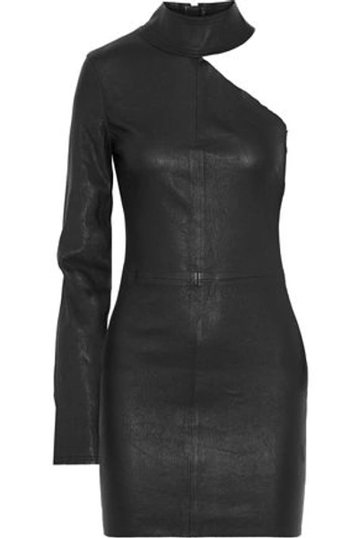 Shop Rta Woman Lulu One-shoulder Stretch-leather Mini Dress Black