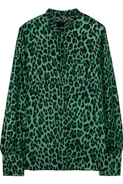 Shop Rta Woman Yvonne Leopard-print Silk-twill Shirt Green