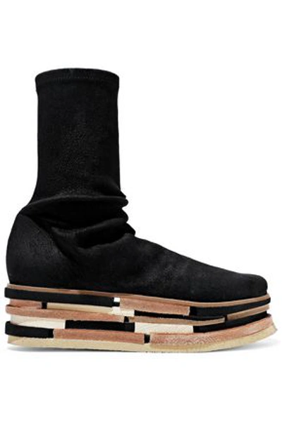 Shop Rick Owens Lego Sock Stretch-suede Platform Ankle Boots In Black