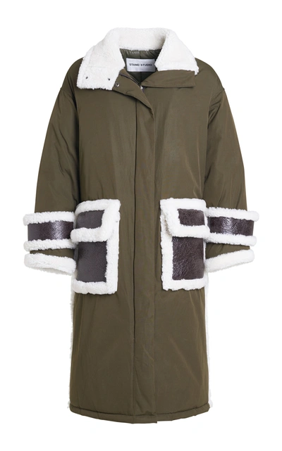 Shop Stand Studio Adira Shearling-trimmed Shell Jacket In Green