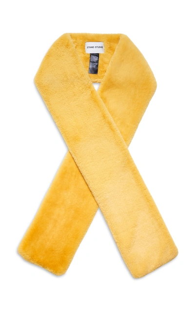 Shop Stand Studio Lily Faux Fur Scarf In Yellow