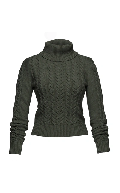 Shop Lena Hoschek Stanley Cable Knit Turtleneck In Green