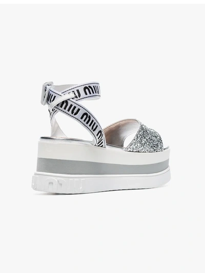 Shop Miu Miu '75' Flatform-sandalen In F0118 Silver/white