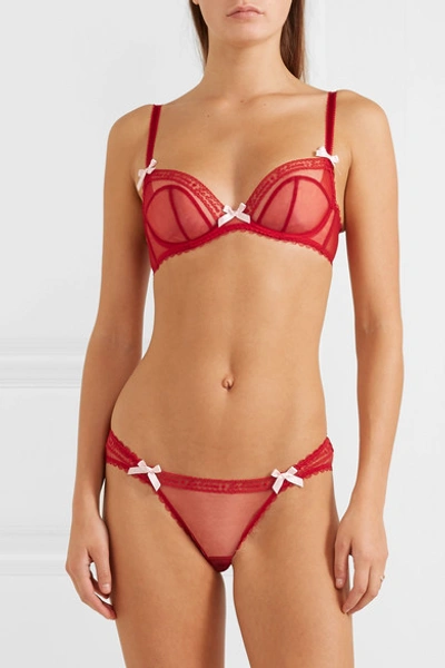 Shop Agent Provocateur Edita Lace-trimmed Embroidered Stretch-tulle Underwired Bra In Claret