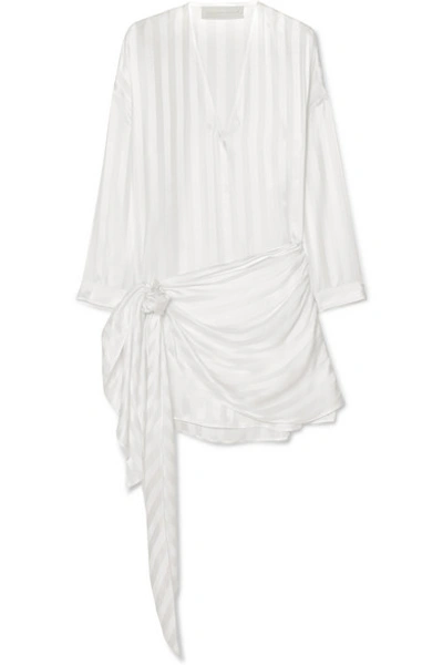 Shop Michelle Mason Wrap-effect Striped Silk-satin Jacquard Mini Dress In Ivory