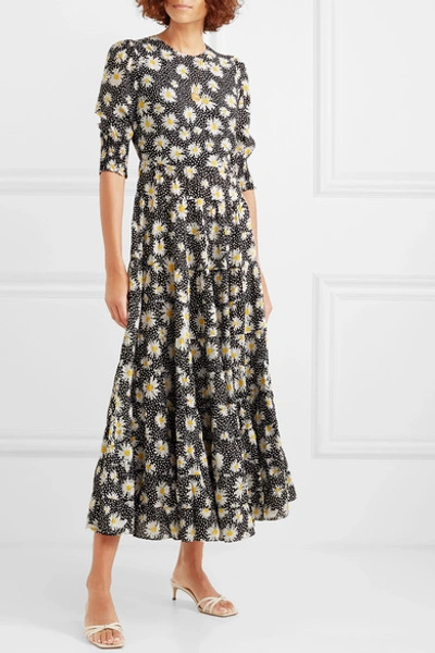 Shop Rixo London Kristen Tiered Floral-print Cotton And Silk-blend Dress In Black