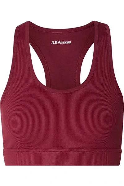 Shop All Access Front Row Ribbed Stretch Sports Bra In Burgundy