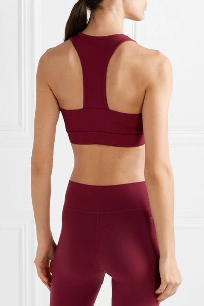 Shop All Access Front Row Ribbed Stretch Sports Bra In Burgundy