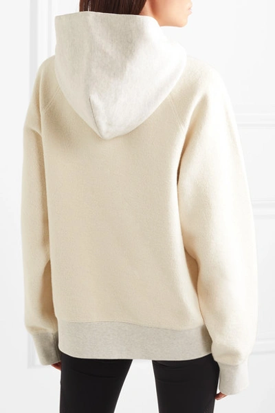 Shop Alexander Wang T Paneled Wool And French Cotton-blend Terry Hoodie In Ecru