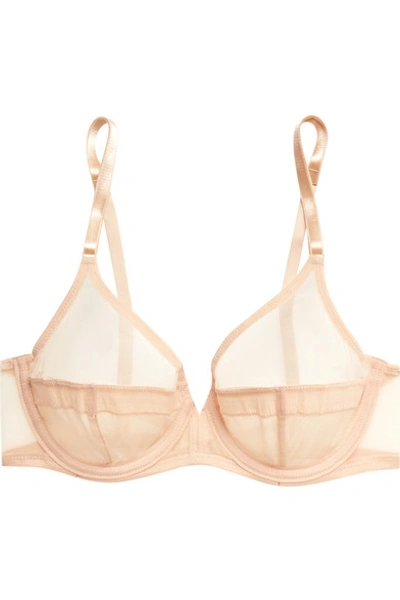 Shop Yasmine Eslami Serena Chiffon-trimmed Stretch-tulle Underwired Bra In Neutral