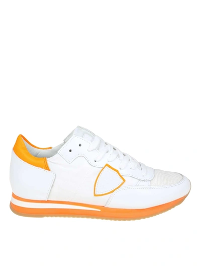 Shop Philippe Model Sneakers Tropez In Leather And White / Orange Fabric