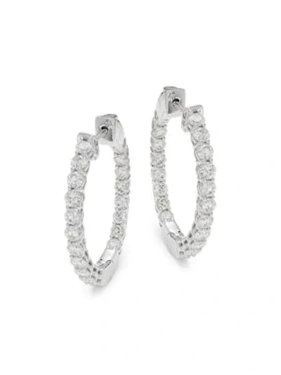 Shop Saks Fifth Avenue 14k White Gold Diamond Hinged Hoop Earrings