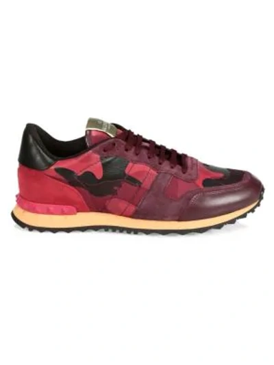 Shop Valentino Garavani Rockrunner Camouflage Sneaker In Rubin Red Multi