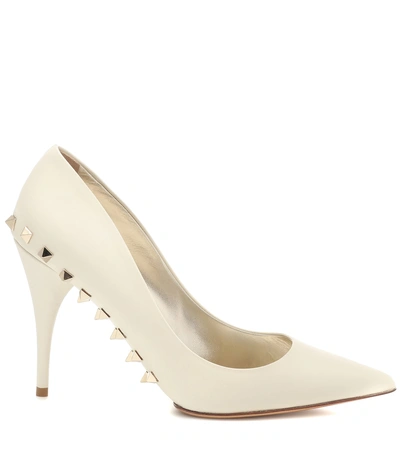 Shop Valentino Rockstud Leather Pumps In White