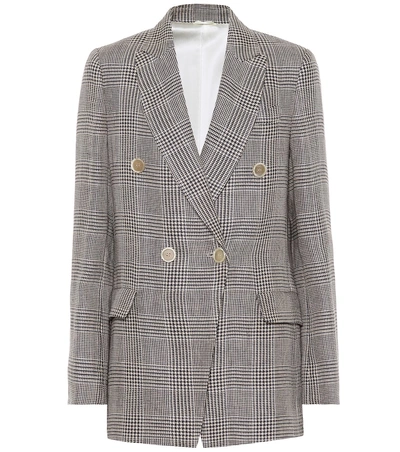 Shop Brunello Cucinelli Checked Linen Blazer In Beige