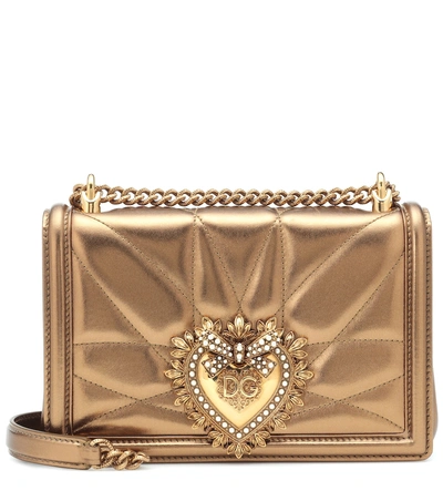 Shop Dolce & Gabbana Medium Devotion Leather Shoulder Bag In Gold