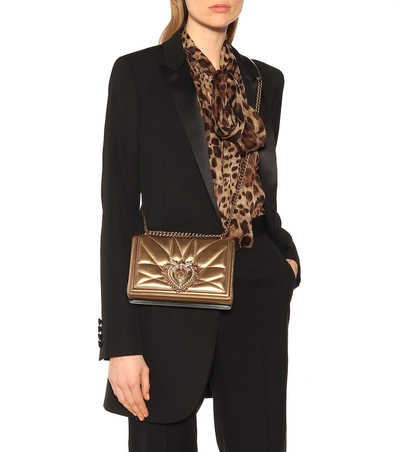 Shop Dolce & Gabbana Medium Devotion Leather Shoulder Bag In Gold