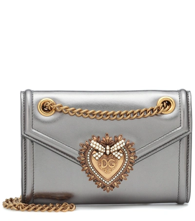 Shop Dolce & Gabbana Mini Devotion Leather Shoulder Bag In Silver