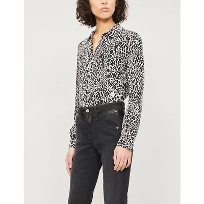 Shop Frame Animal-print Long-sleeved Silk-crepe Blouse In Noir Multi