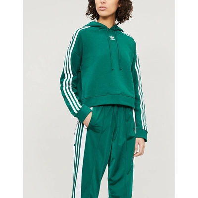 Shop Adidas Originals Cropped Cotton-jersey Hoody In Collegiate Green