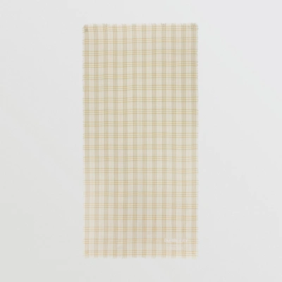 Shop Burberry Embroidered Vintage Check Lightweight Cashmere Scarf In Pale Sage