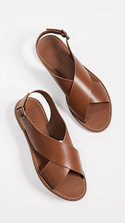 Shop Madewell Boardwalk Crossover Sandals In English Saddle