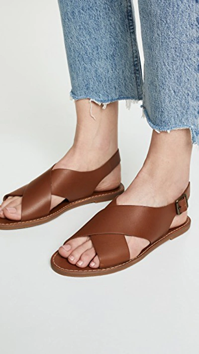 Shop Madewell Boardwalk Crossover Sandals In English Saddle