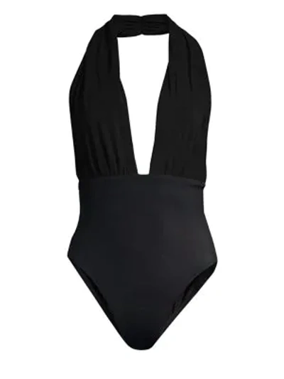 Shop Norma Kamali Women's Halter Low Back One-piece Swimsuit In Black