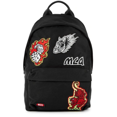 Shop Mcq By Alexander Mcqueen Black Embroidered Canvas Backpack