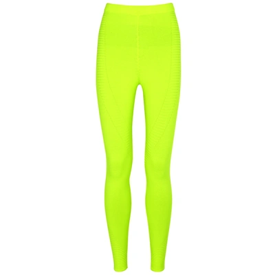 Shop Adam Selman Sport Neon Yellow Ribbed-knit Leggings