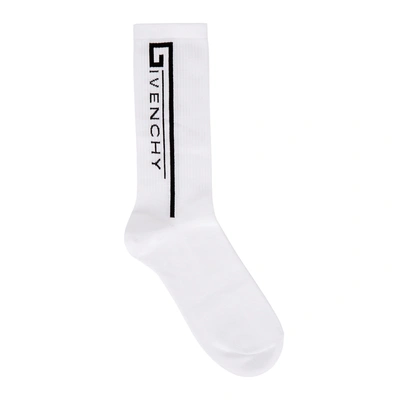 Shop Givenchy White Logo-intarsia Cotton-blend Socks In White And Black