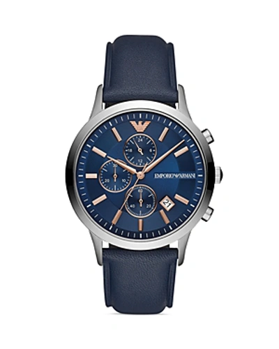 Shop Emporio Armani Chronograph Blue Leather Watch, 43mm