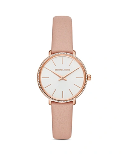 Shop Michael Kors Pyper Pink Leather Strap Watch, 38mm In White/pink