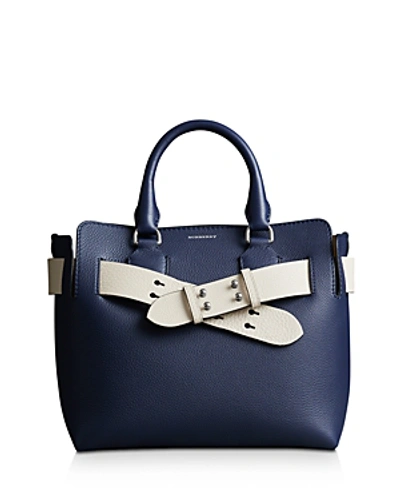 Shop Burberry Small Leather Belt Bag In Regency Blue/silver