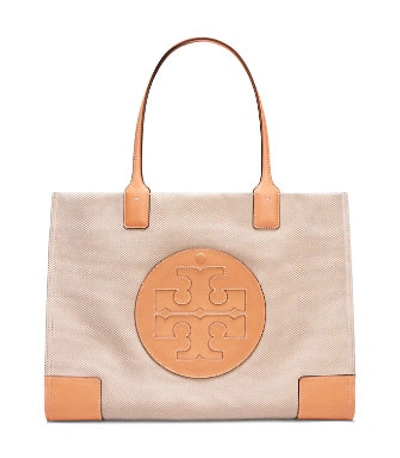 Shop Tory Burch Ella Canvas Tote In Natural / Ivory