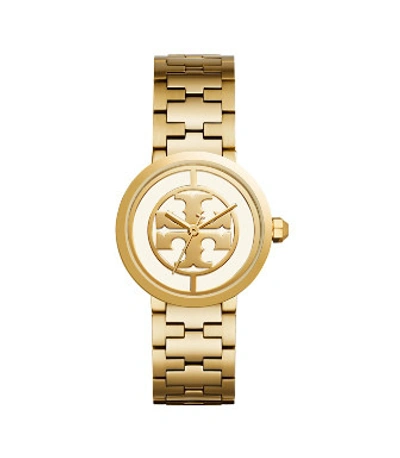 Shop Tory Burch Reva Watch, Gold-tone Stainless Steel/ivory, 36 Mm In Gold/ivory