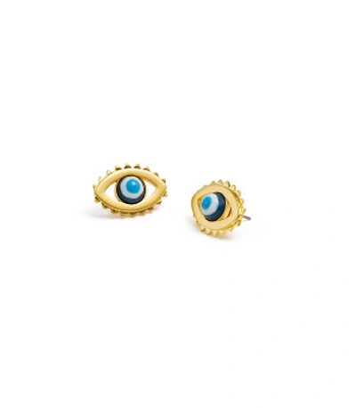 Tory Burch Evil Eye Stud Earring In Rolled Brass / Blue | ModeSens