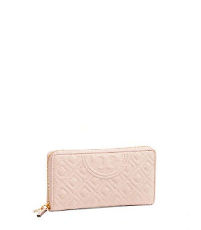 Shop Tory Burch Fleming Zip Continental Wallet In Shell Pink