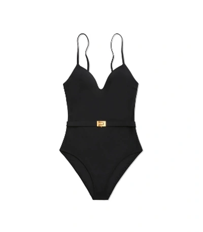Shop Tory Burch T-belt One-piece Swimsuit In Black