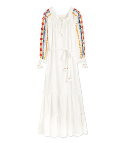 Shop Tory Burch Embroidered Peasant Dress In White