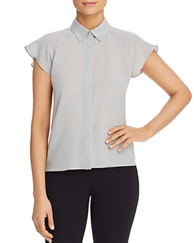 Shop Emporio Armani Short-sleeve Silk Button-down Shirt In Light Gray