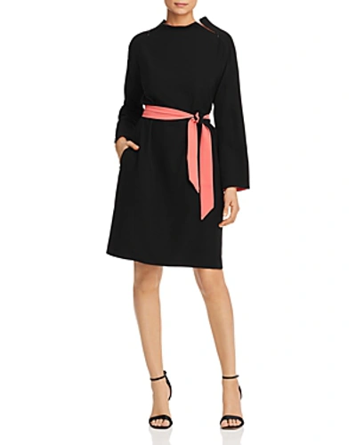 Shop Emporio Armani Belted Zip-sleeve Dress In Solid Black