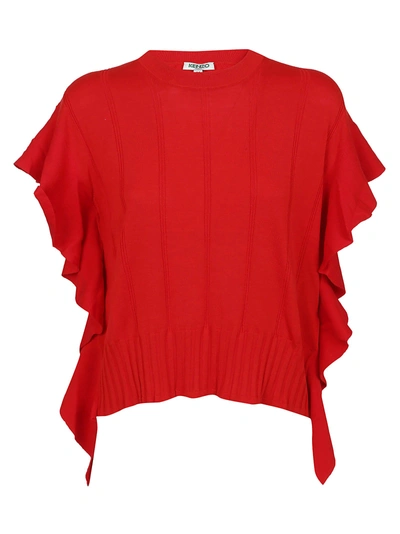 Shop Kenzo Ruffle-trimmed Top In Medium Red