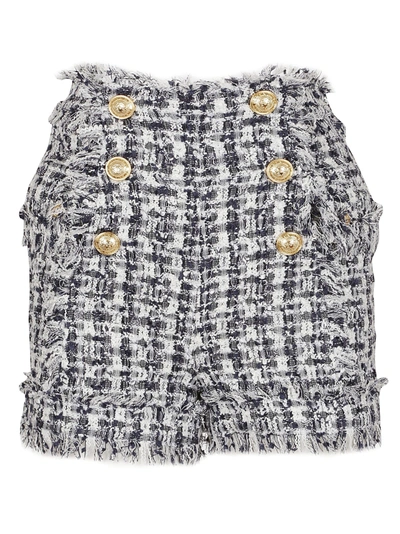 Shop Balmain Tweed Shorts In Sab Bleu/blanc