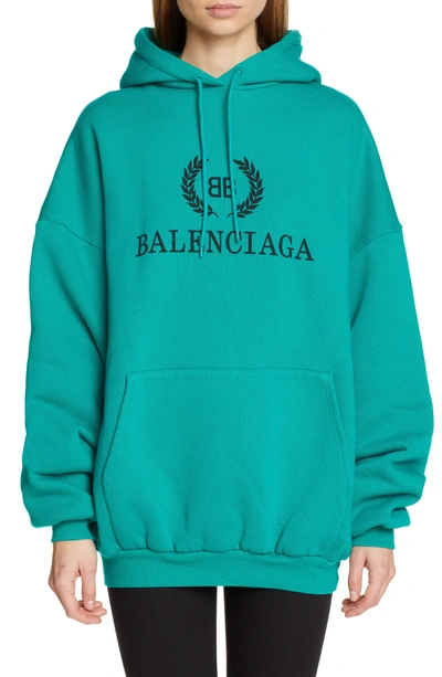 Shop Balenciaga Wreath Logo Cotton Hoodie In Mint