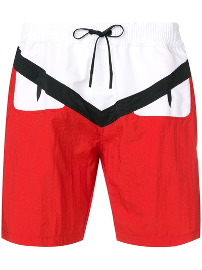 Shop Fendi Bag Bugs Logo Swim Shorts - Red