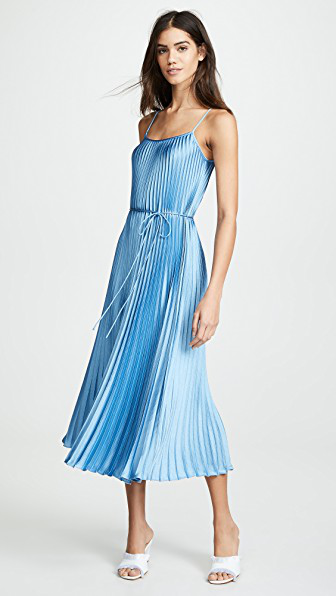 vince pleated satin slip dress