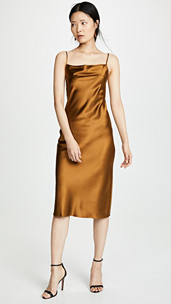 gold cowl neck slip dress