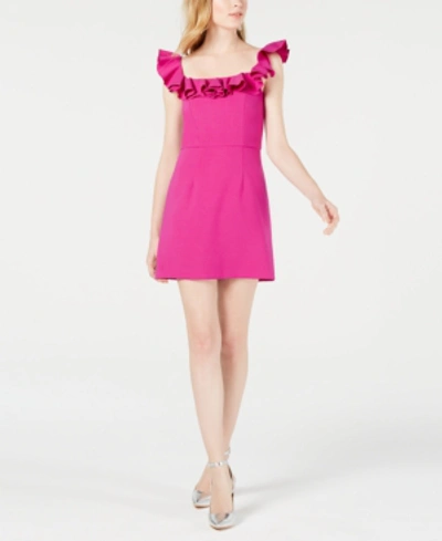 Shop French Connection Whisper Ruffled Off-the-shoulder Dress In Pure Passion