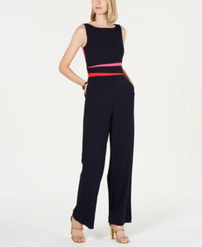 Shop Vince Camuto Vine Camuto Colorblocked Jumpsuit In Navy